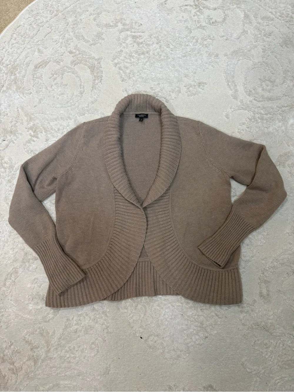 Talbots‎ Lambswool Blend Open Front Shawl Collar Cardigan Sweater Small Beige